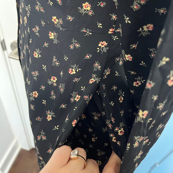Vintage J. Crew Women's Maxi Dress Size 8 Black Ditsy Floral Button Down Modest - Picture 6 of 8